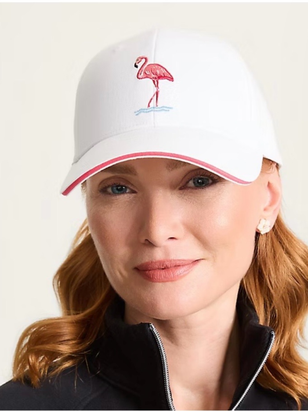 Tommy Bahama White Cap with Pink Flamingo Embroidery